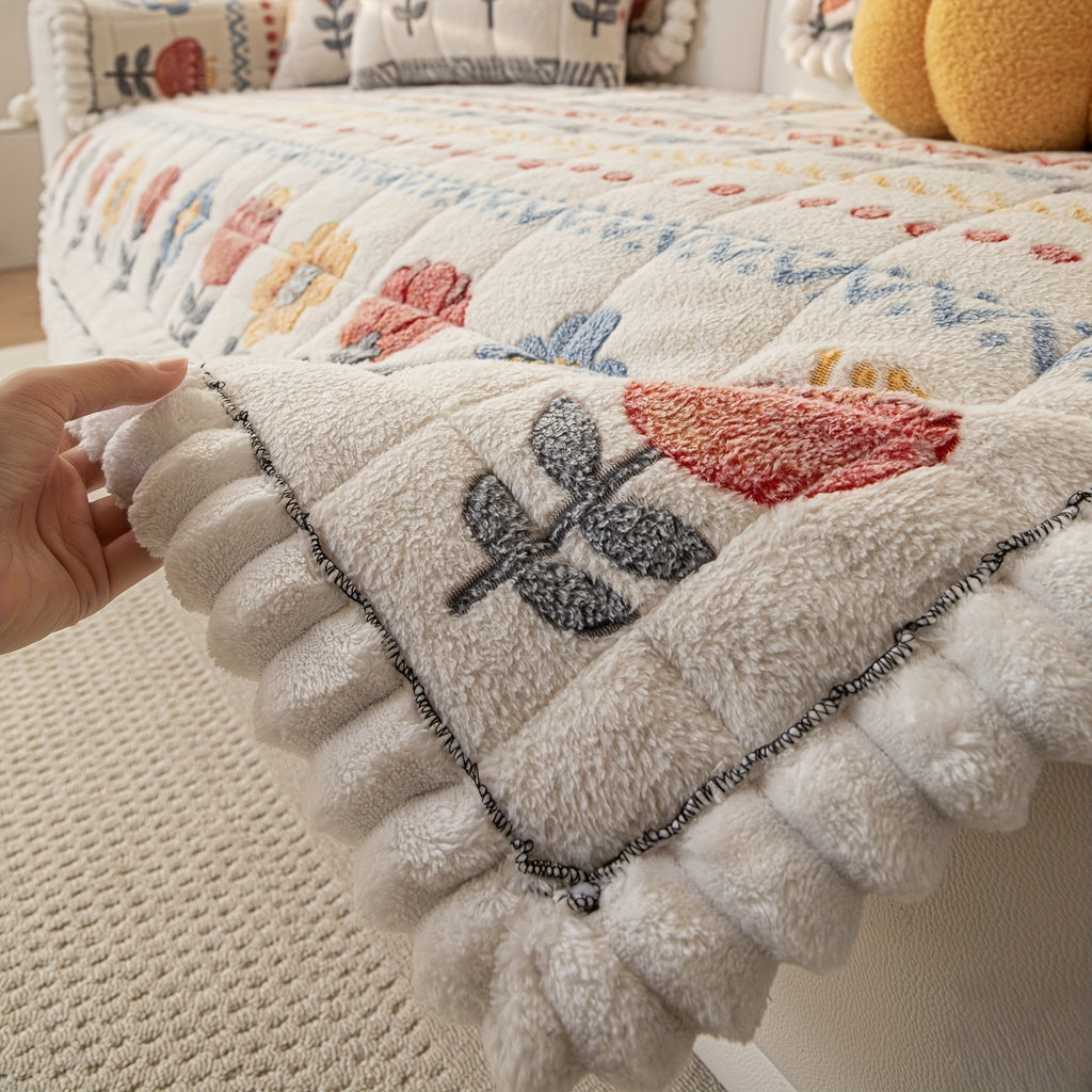 Housse de coussin en peluche à motif fleuri antidérapante, autre coloris