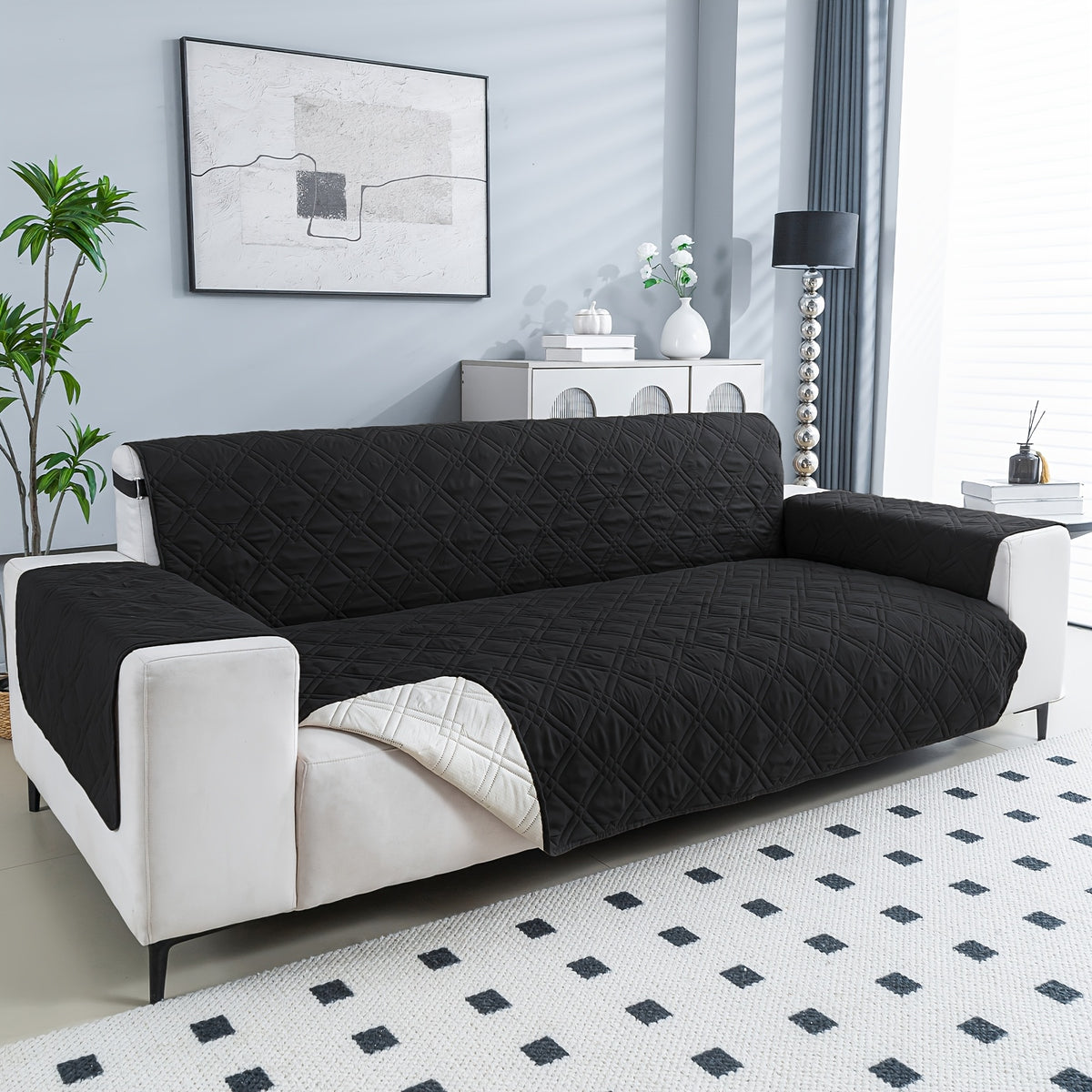 Housse de canapé légère en polyester antidérapante, gros plan sur le tissu