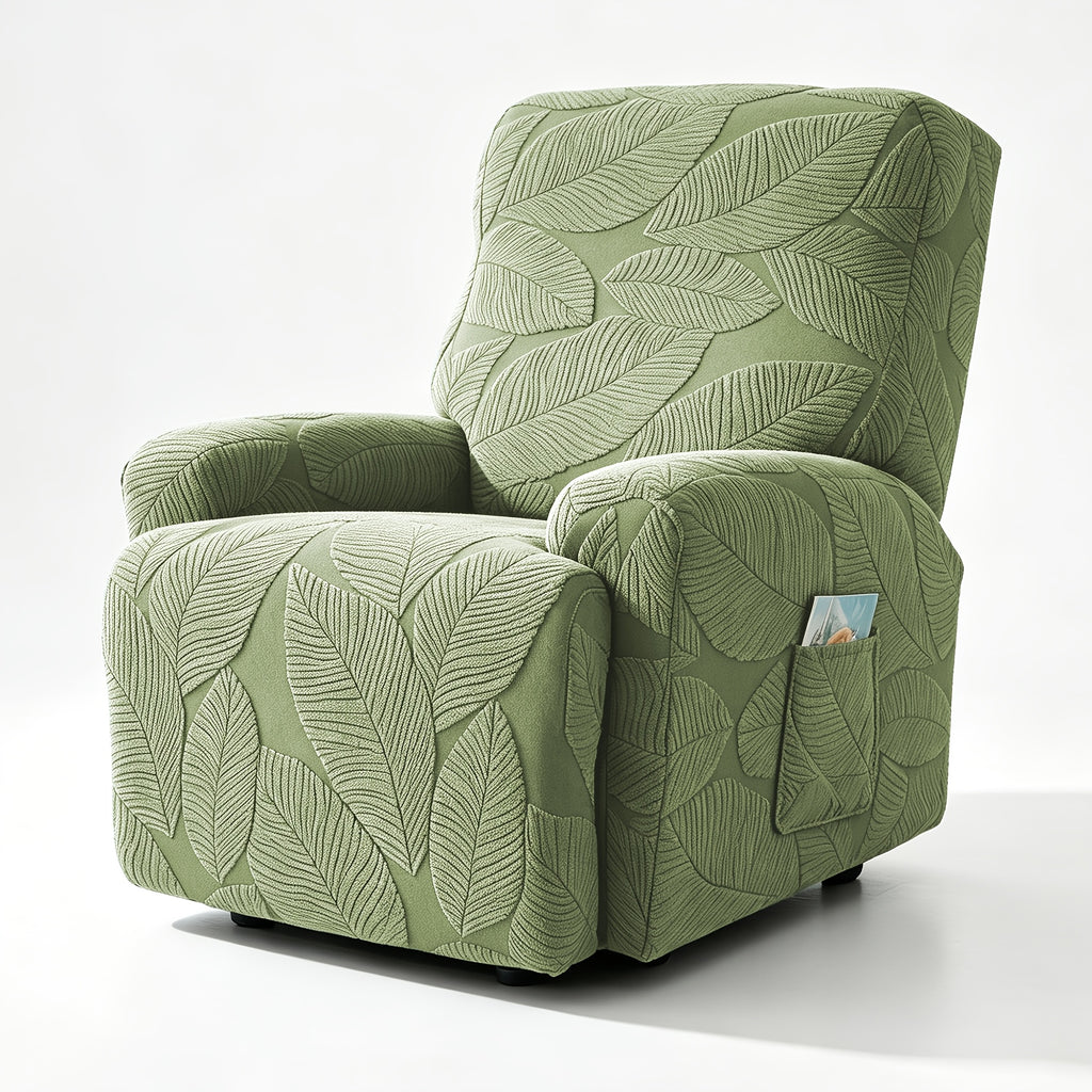 Housse de chaise extensible en polaire jacquard à motif feuillage, gros plan sur le tissu