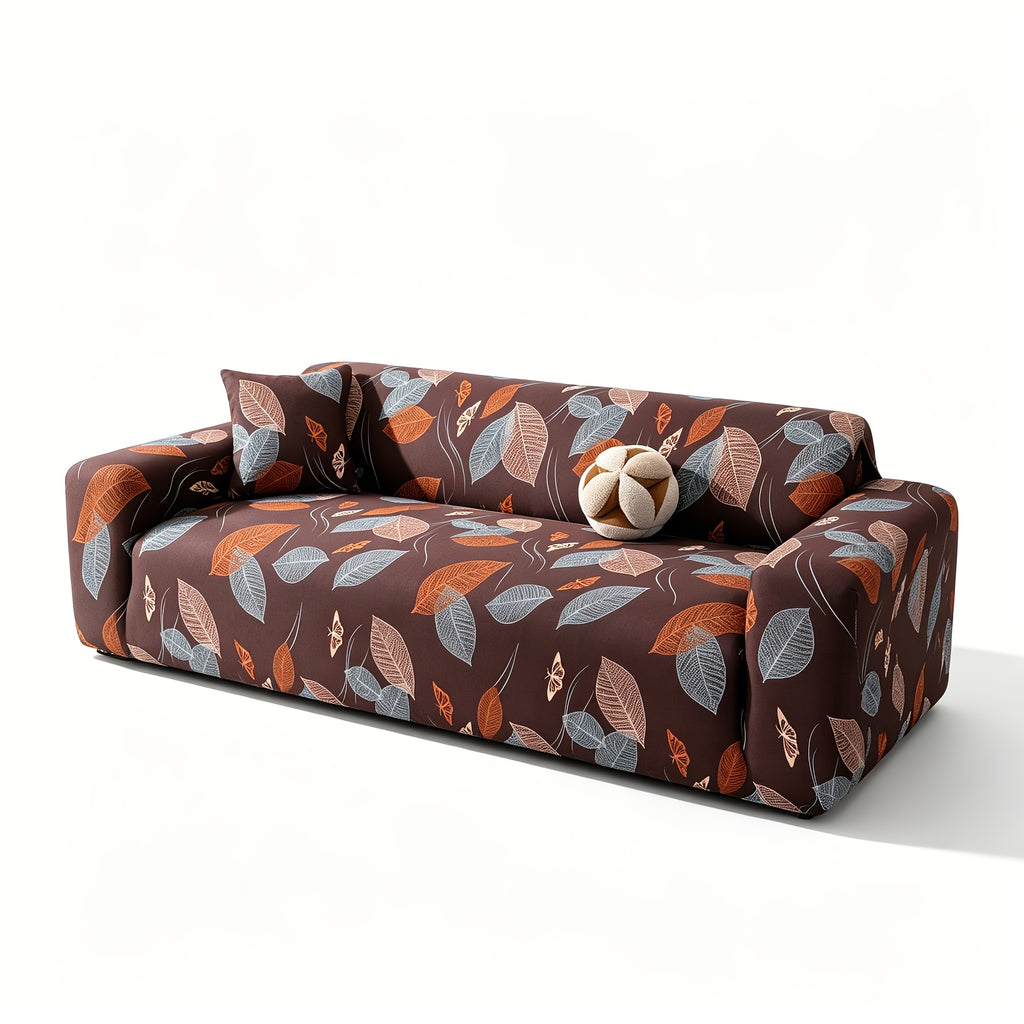 Housse de canapé extensible en fibre de lait imprimée à motif bohème, détail de l'ourlet
