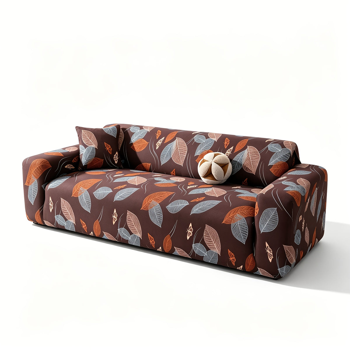 Housse de canapé extensible en fibre de lait imprimée à motif bohème, détail de l'ourlet