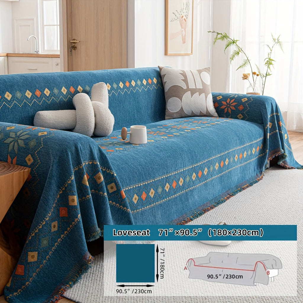 Housse de canapé en chenille, 5 coloris, détail de l'ourlet