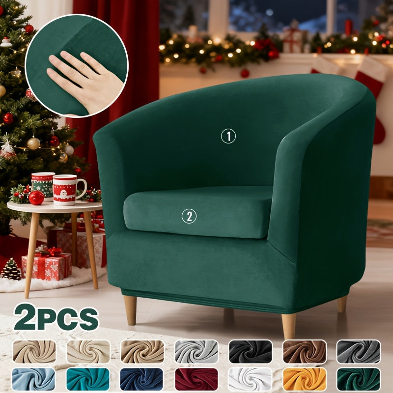 Housse de canapé extensible en velours à housses séparées pour fauteuil, mise en situation