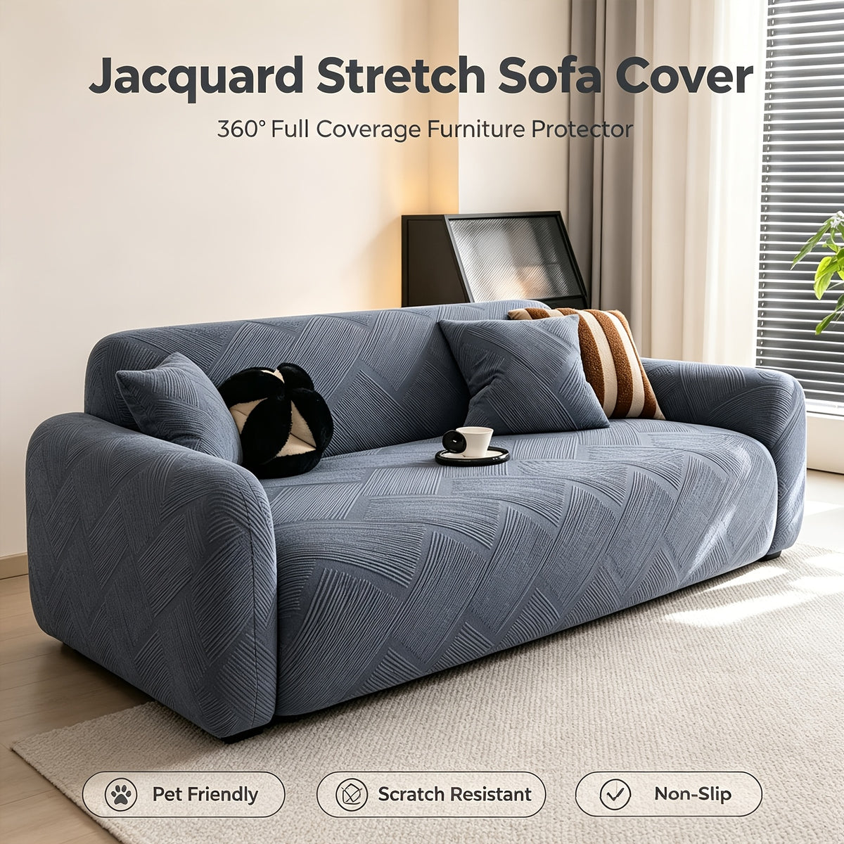 Housse de canapé extensible en polaire jacquard à rayures, autre coloris