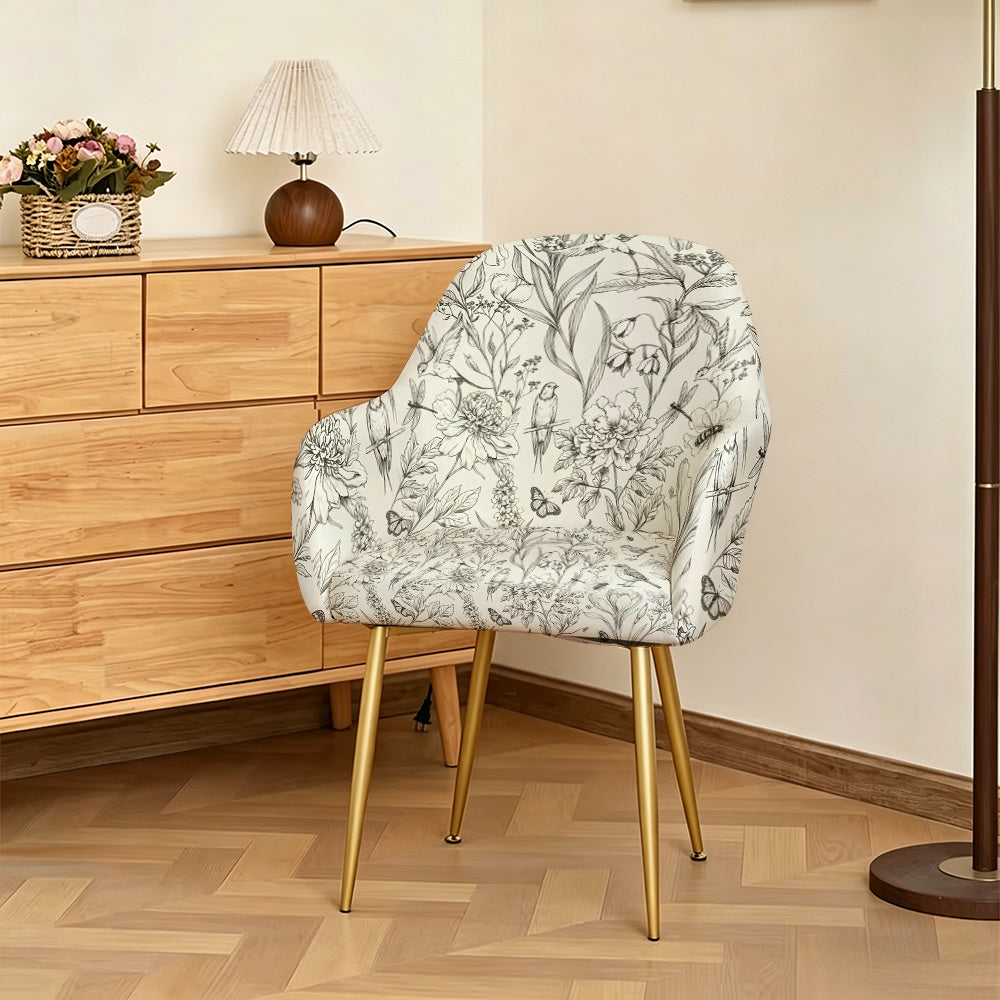 Housse de fauteuil extensible en fibre de lait imprimée à motif feuillage, détail de la finition