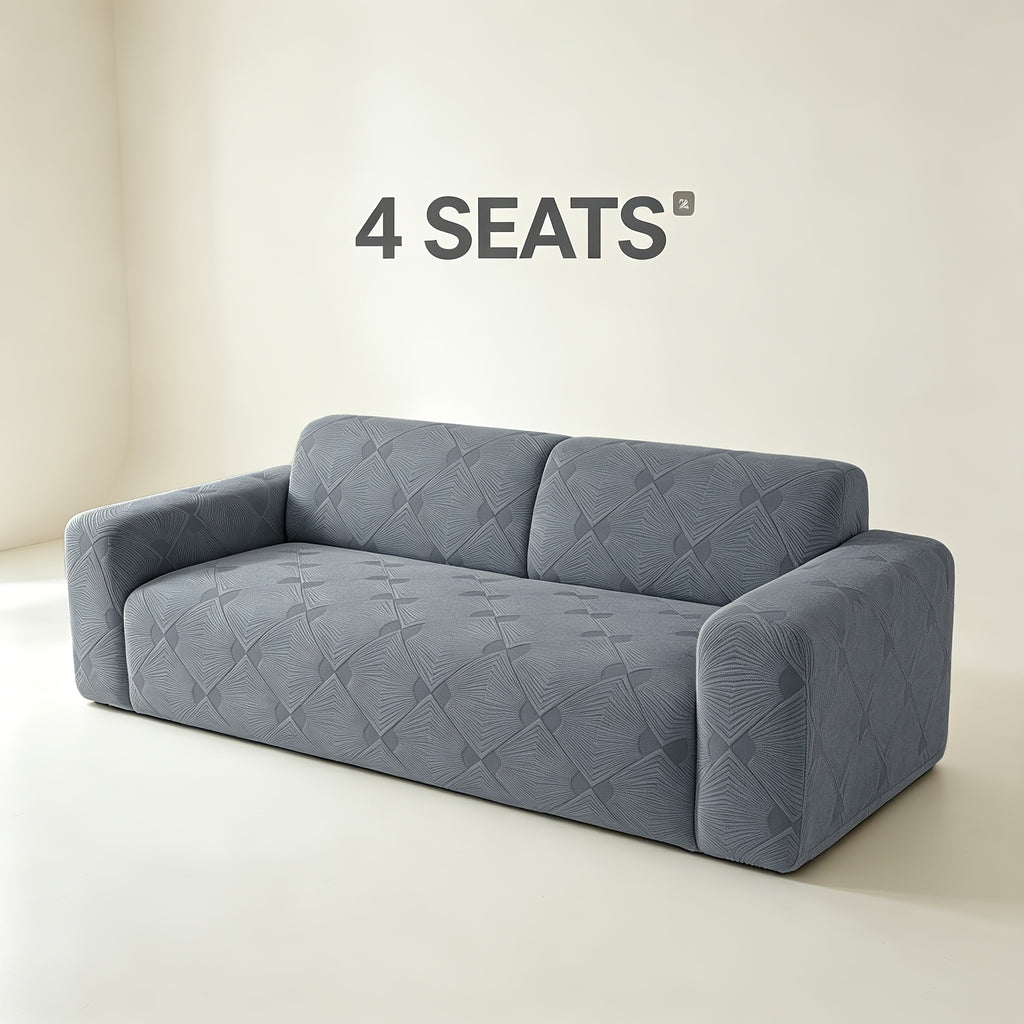 Housse de canapé extensible en polaire jacquard à rayures, vue d'ensemble