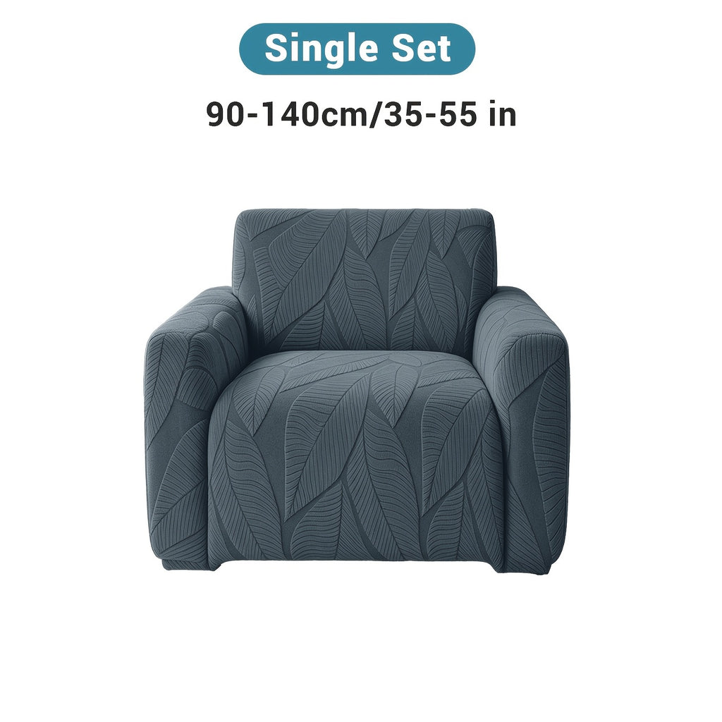 Housse de canapé extensible en polaire jacquard à motif feuillage, mise en situation