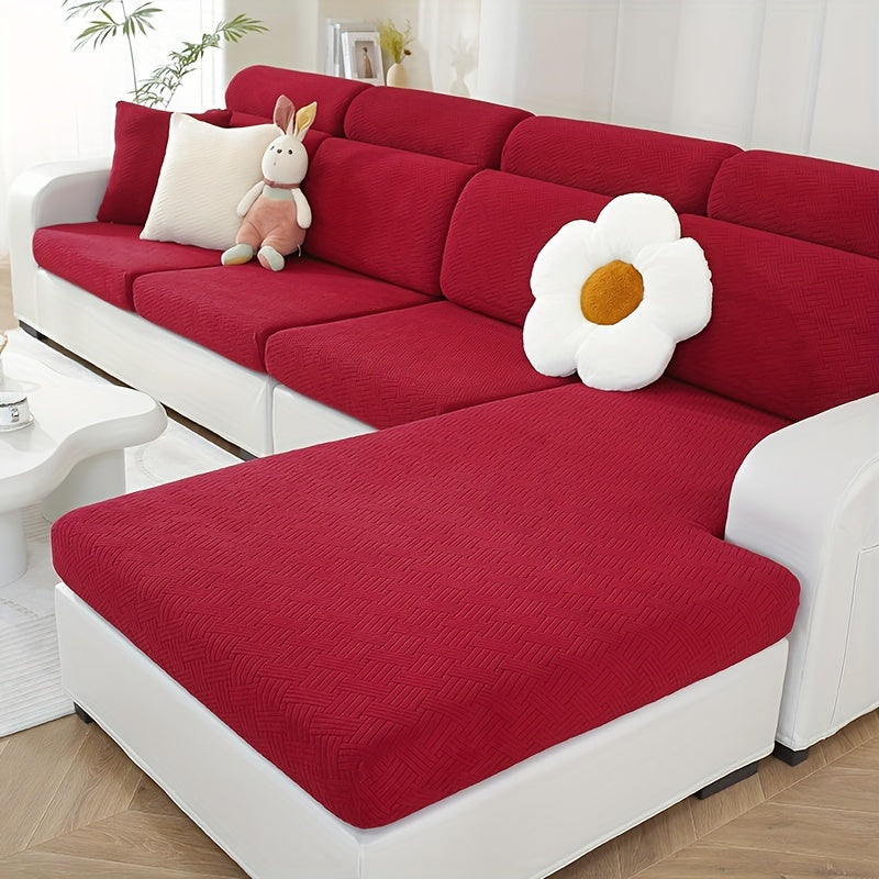 Housse de canapé épaisse extensible en polaire jacquard anti-griffes, vue de dos