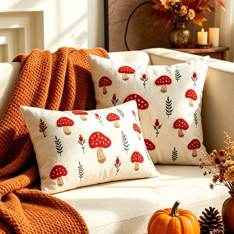 Housse de coussin en polyester à motif feuillage, housse posée