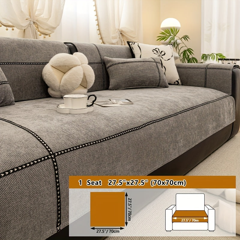 Housse de coussin épaisse en chenille antidérapante, détail de la finition