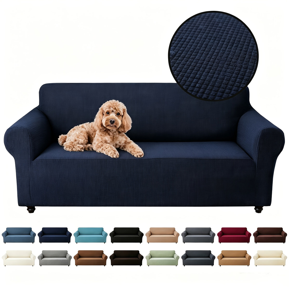 Protection de canapé extensible en polaire jacquard pour canapé trois places, vue d'ensemble