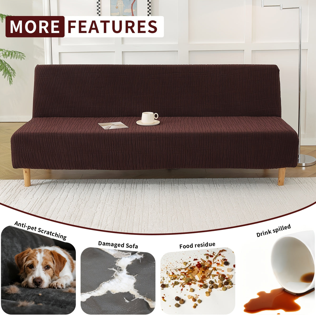 Housse de canapé extensible en polaire jacquard sans accoudoirs, visuel produit