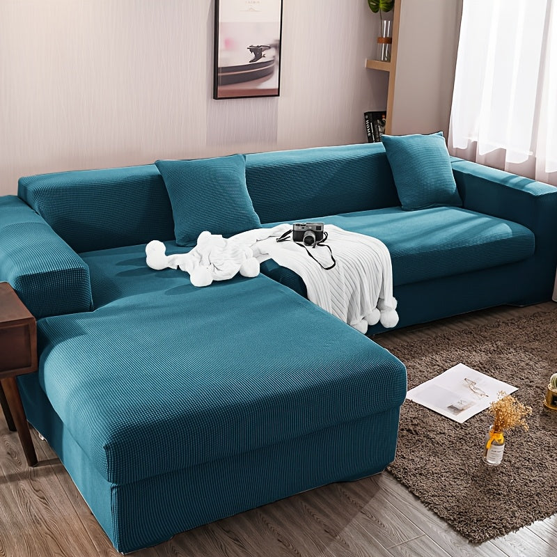 Housse de canapé épaisse extensible en polaire jacquard à housses séparées, vue de dos