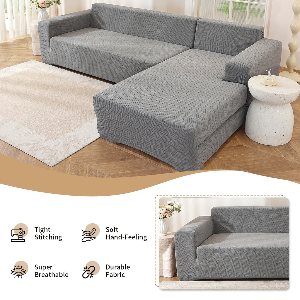 Housse de canapé extensible en polaire jacquard d'esprit bohème — détail de la matière : polaire