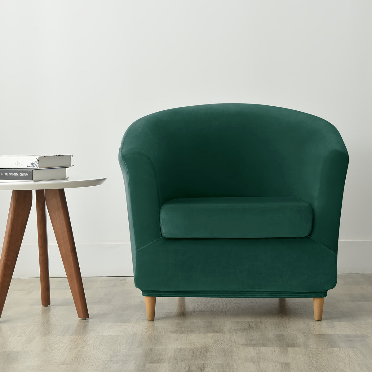 Housse de canapé extensible en velours à housses séparées pour fauteuil, mise en situation