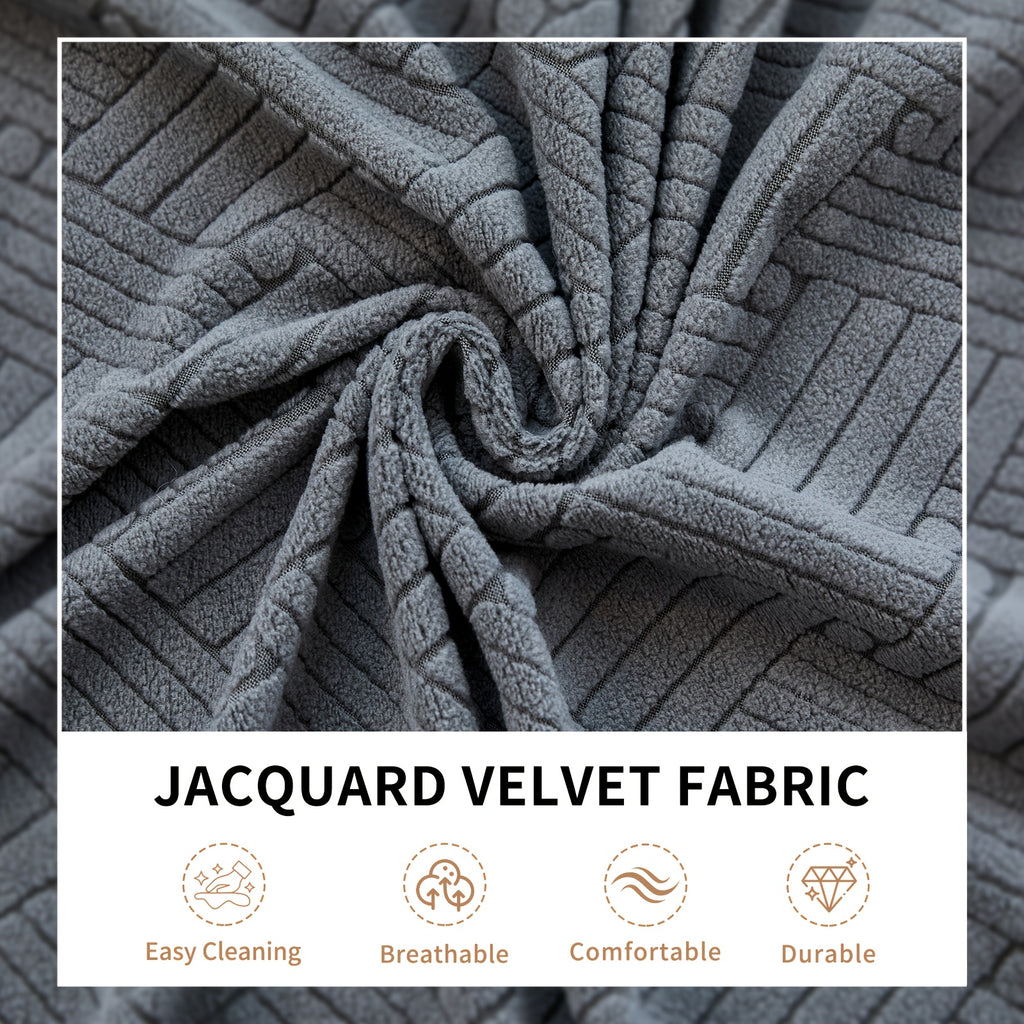 Housse de canapé extensible en polaire jacquard d'esprit bohème, détail de la finition