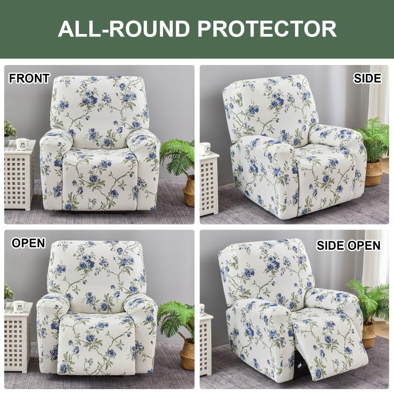 Housse de fauteuil extensible en fibre de lait matelassée à motif fleuri, mise en situation
