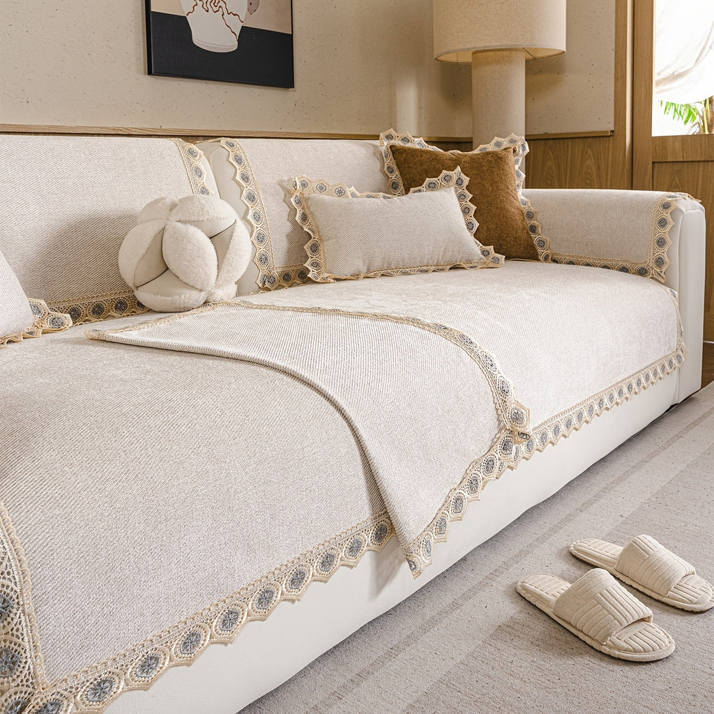 Housse de canapé en chenille en fils teints antidérapante, tissu de 250 à 300 g/m²