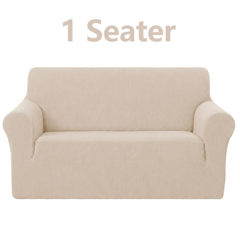 Housse de canapé extensible en polyester à carreaux, détail de l'ourlet