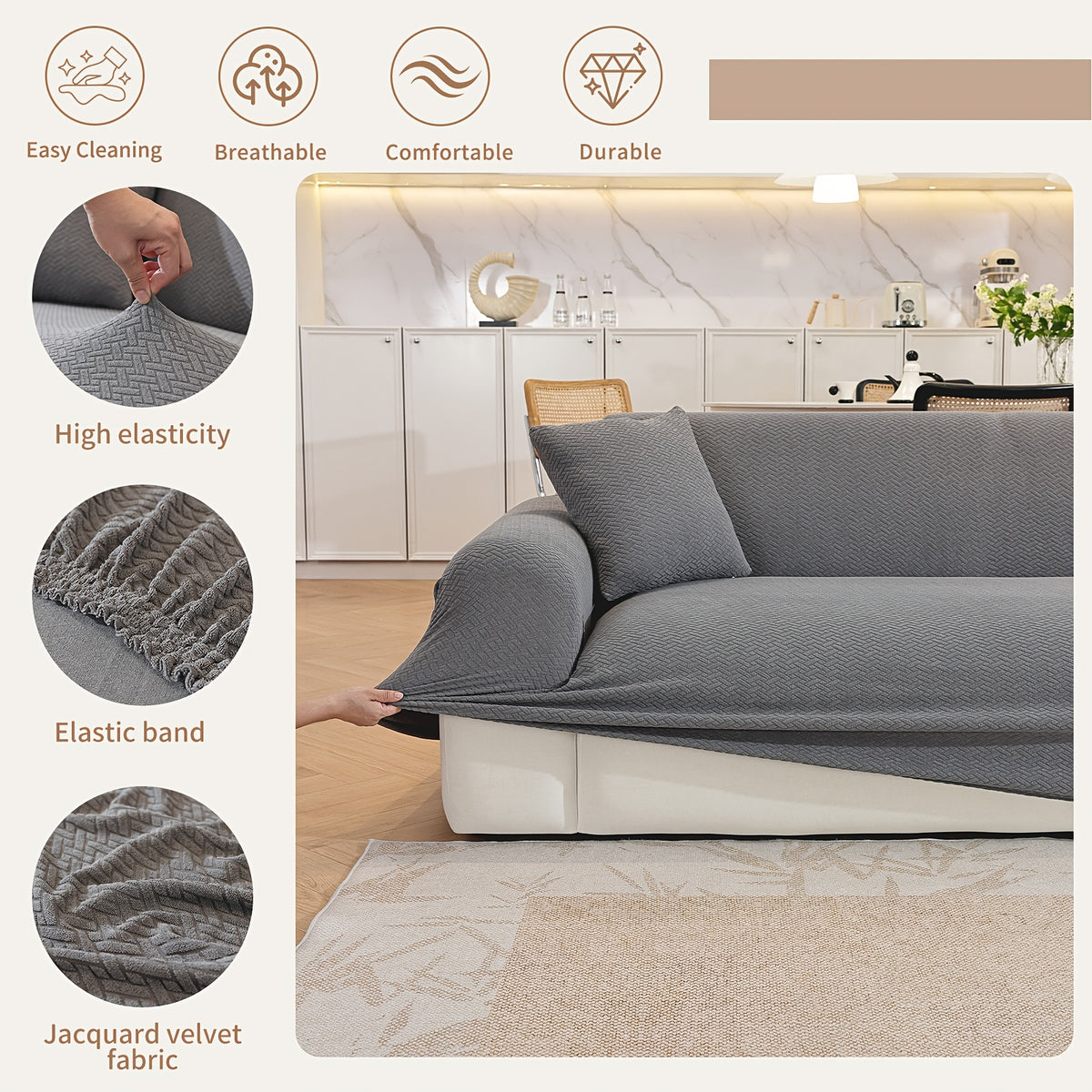 Housse de canapé épaisse extensible en polaire jacquard — détail de la matière : polaire Image