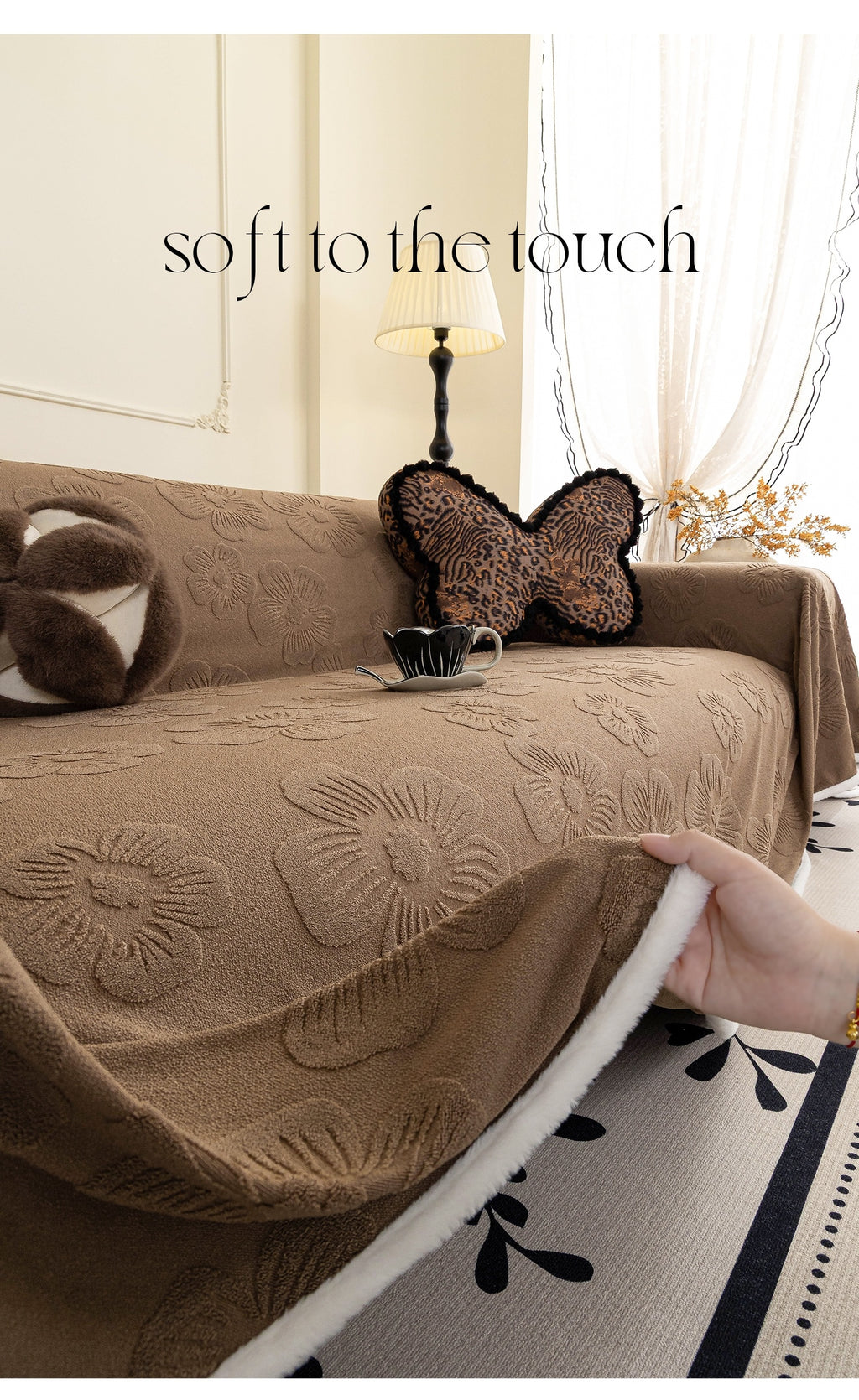 Housse de canapé épaisse en velours jacquard, détail de la finition