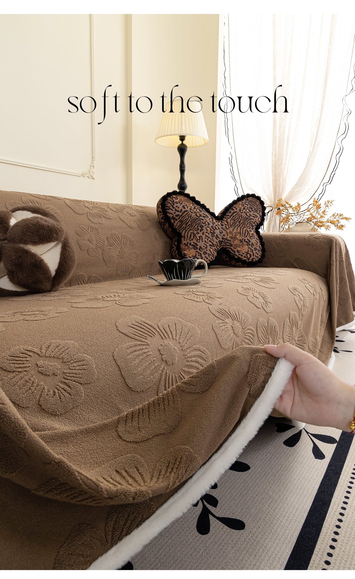 Housse de canapé épaisse en velours jacquard, détail de la finition