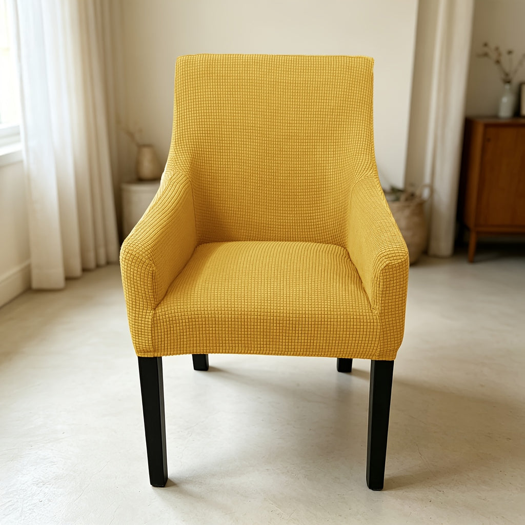 Housse de fauteuil épaisse extensible en velours côtelé jacquard, détail de l'ourlet