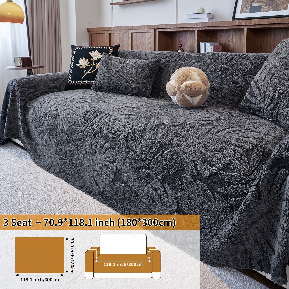 Housse de coussin épaisse en chenille matelassée antidérapante à housses, détail de la finition