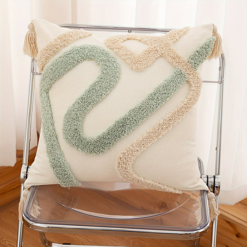 Housse de coussin en polyester à motif géométrique à fermeture éclair