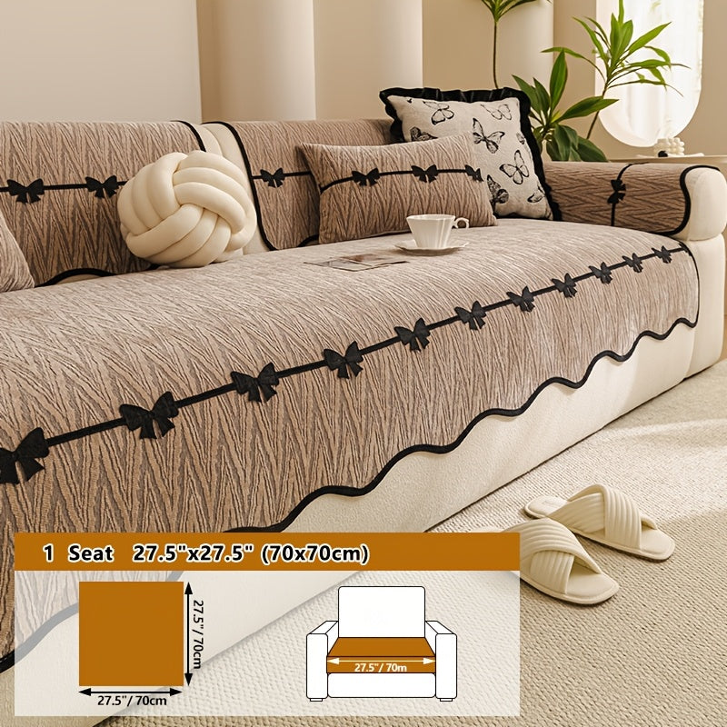 Housse de coussin en chenille en fils teints à motif vagues — détail de la matière : chenille