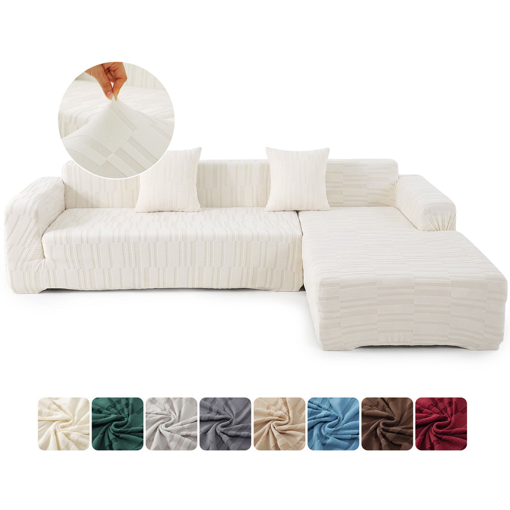 Housse de canapé extensible en peluche jacquard à rayures, tissu de 250 à 300 g/m²