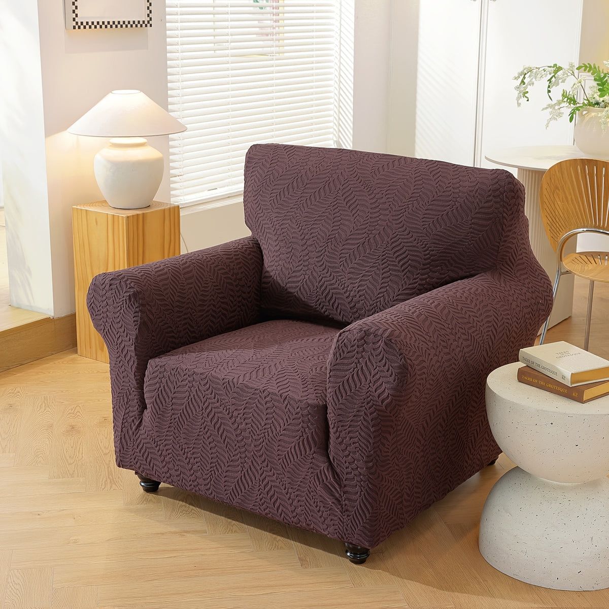 Housse de canapé extensible en polaire jacquard à rayures, détail de la finition