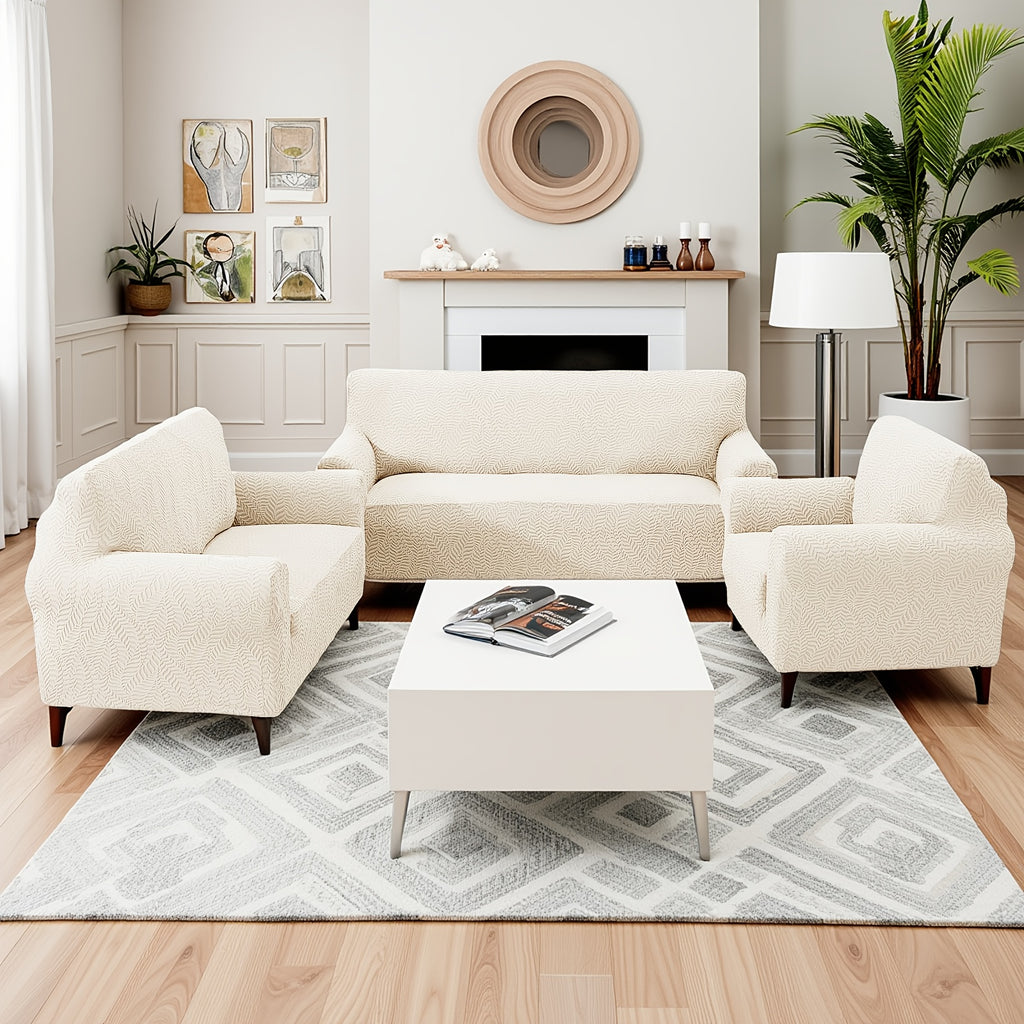 Housse de canapé extensible en polaire jacquard, mise en situation