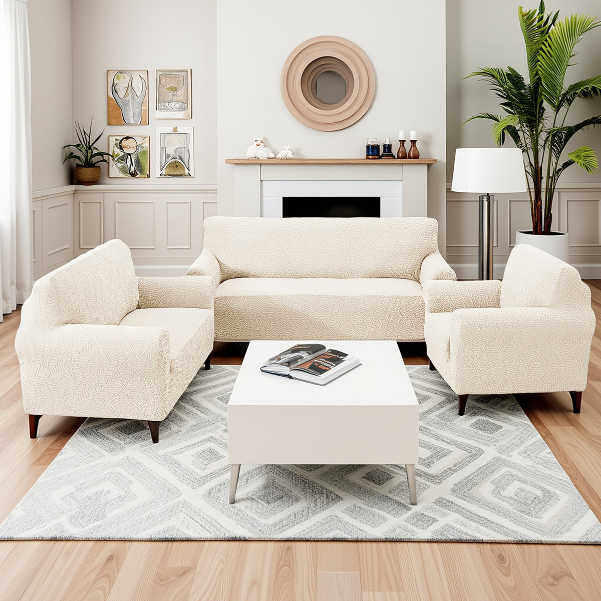 Housse de canapé extensible en polaire jacquard, mise en situation