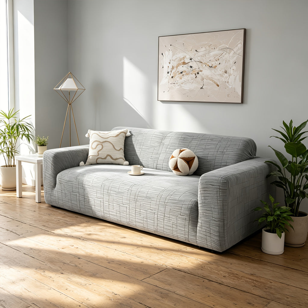 Housse de canapé extensible en polaire jacquard à motif géométrique, housse posée