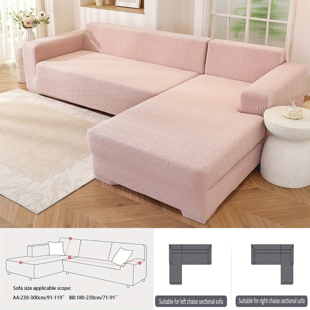 Housse de canapé extensible en polaire jacquard pour canapé d'angle, mise en situation