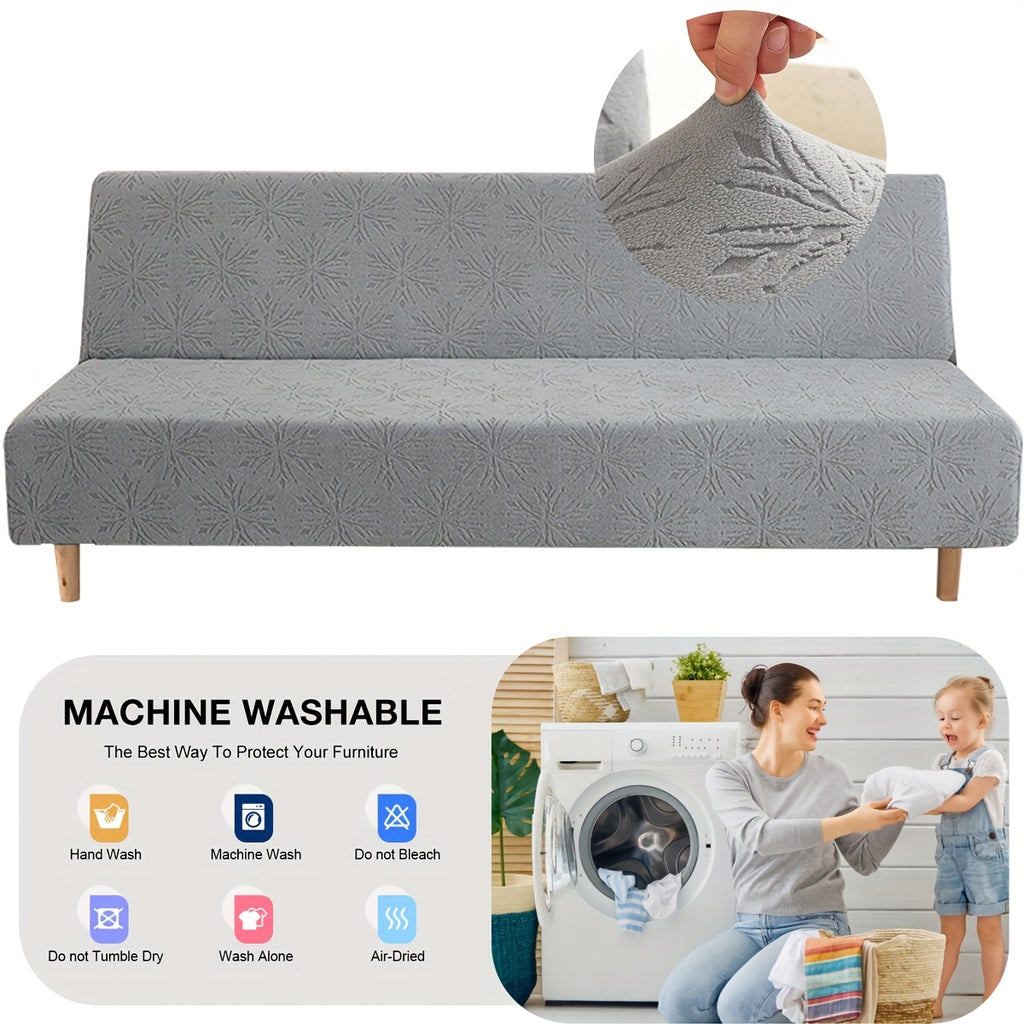 Housse de canapé extensible en polaire jacquard sans accoudoirs, mise en situation