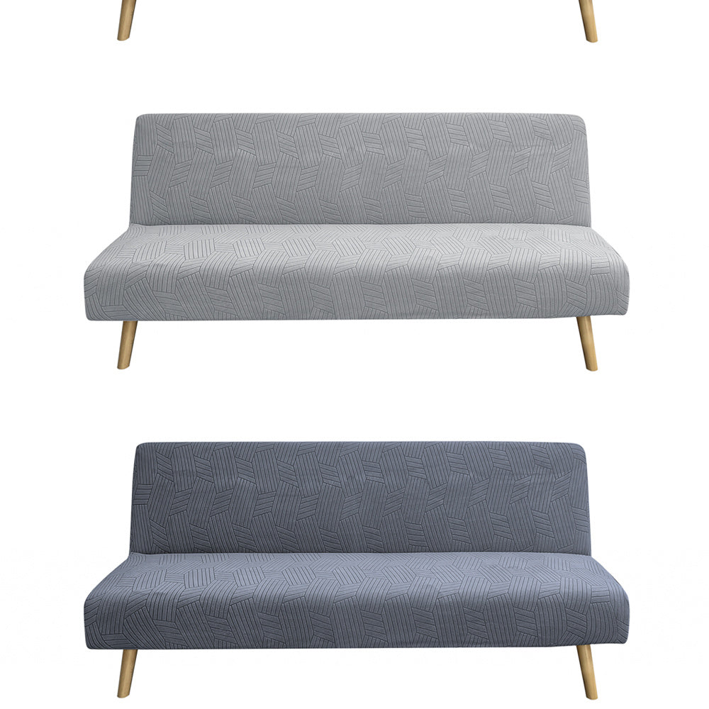 Housse de canapé extensible en jacquard sans accoudoirs, détail de l'ourlet