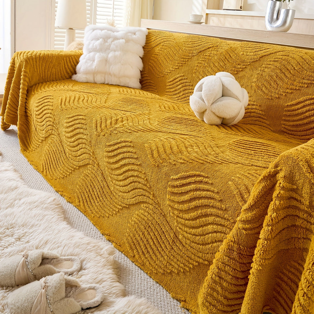 Housse de canapé en velours peluche uni, détail de l'ourlet