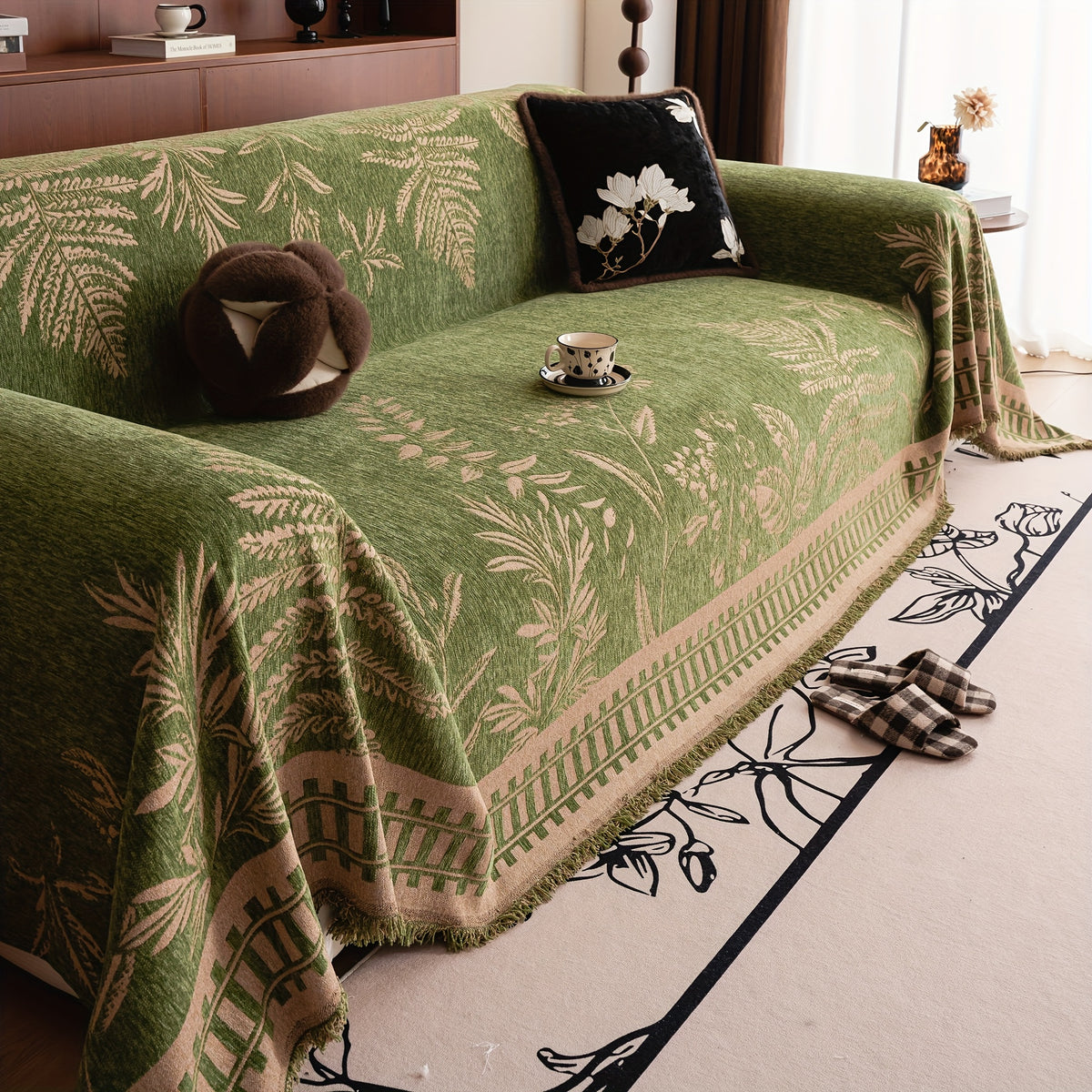 Housse de canapé en polyester en T, détail de l'ourlet