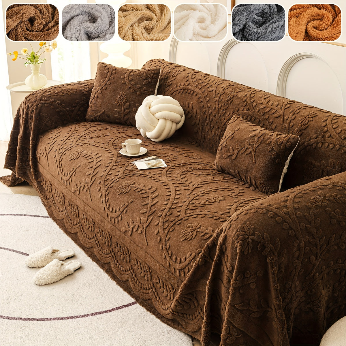 Housse de canapé en velours jacquard d'esprit bohème