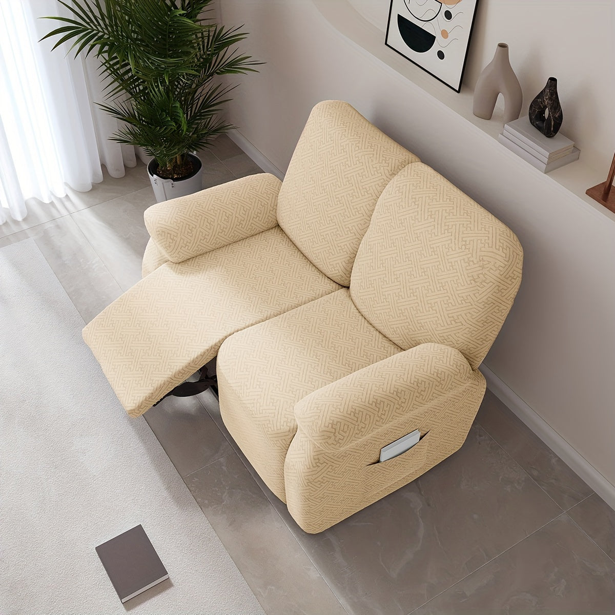 Housse de canapé extensible en polaire jacquard, vue de dos