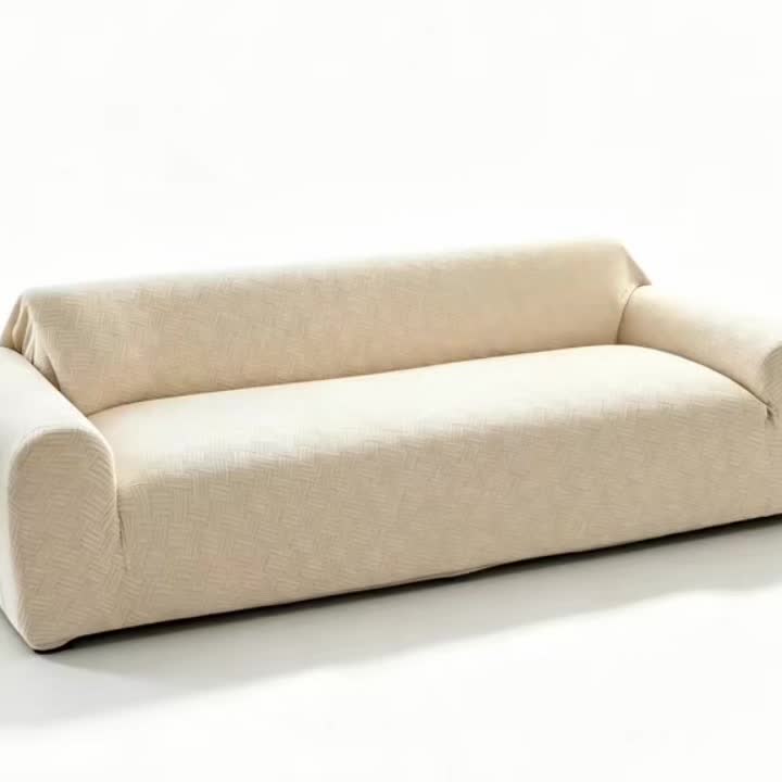 Housse de canapé extensible en polaire jacquard à rayures, détail de la finition