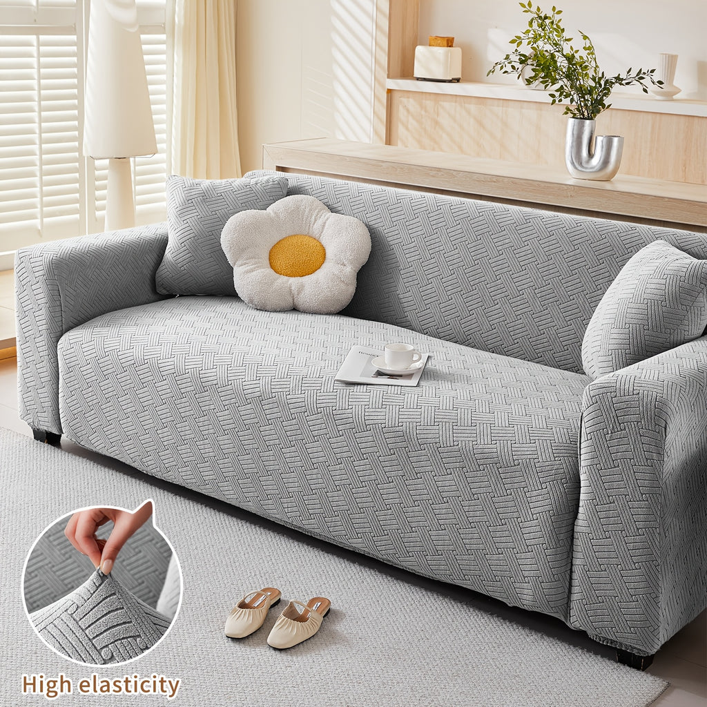 Housse de canapé épaisse extensible en polaire jacquard, vue d'ensemble