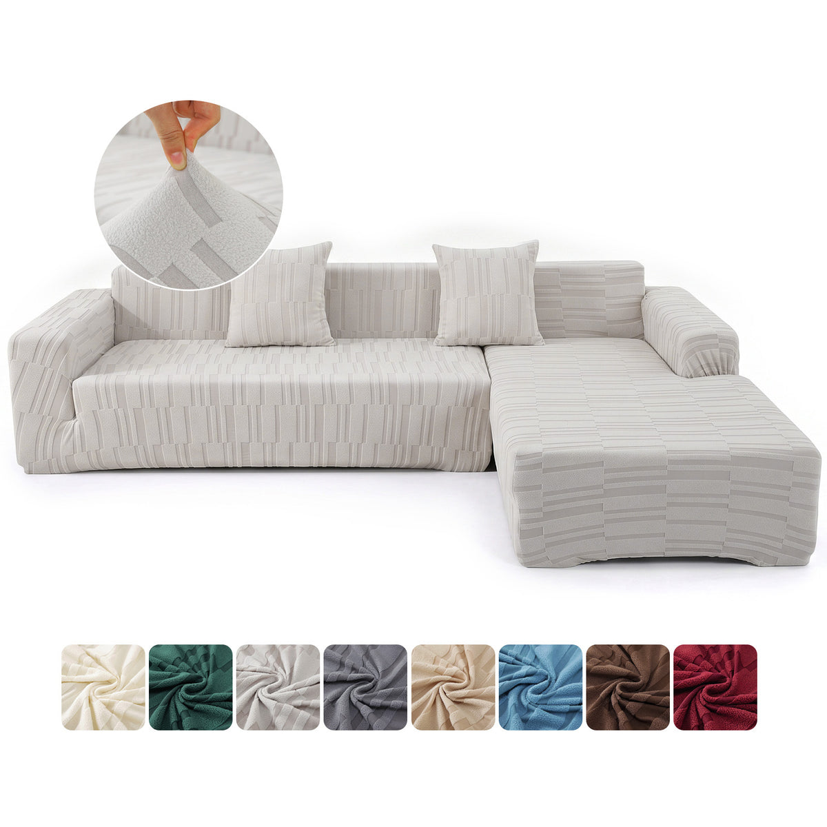 Housse de canapé extensible en peluche jacquard à rayures, compatible canapé trois places, canapé quatre places, canapé d'angle