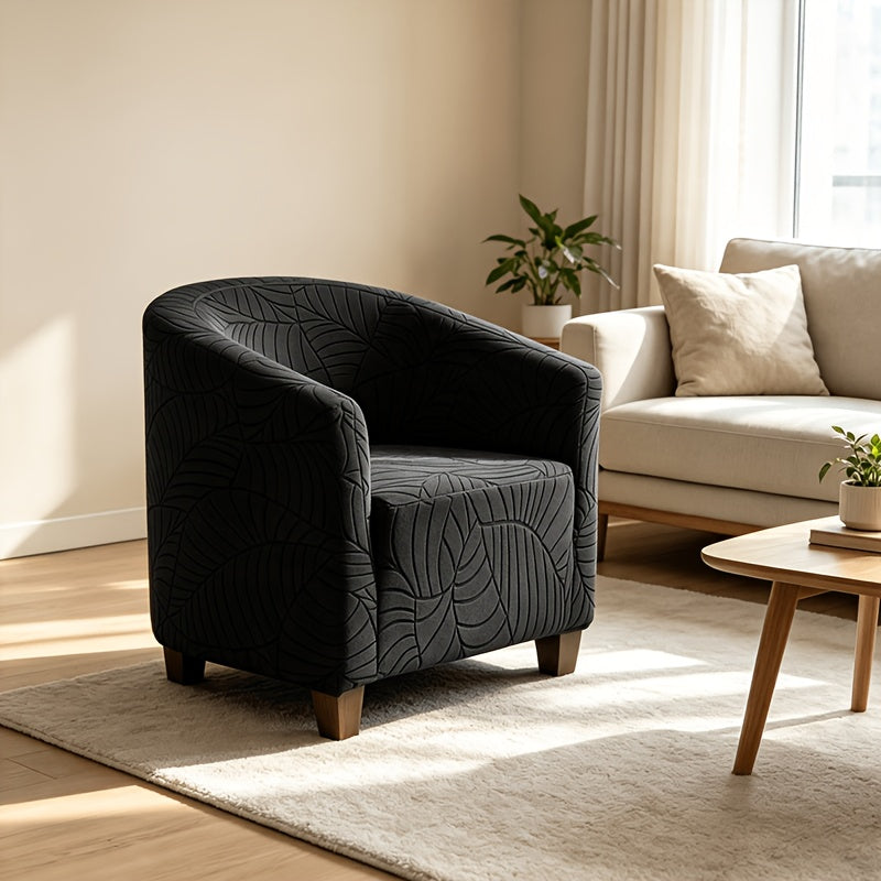 Housse de chaise en polaire jacquard à motif feuillage avec poche de rangement, vue d'ensemble