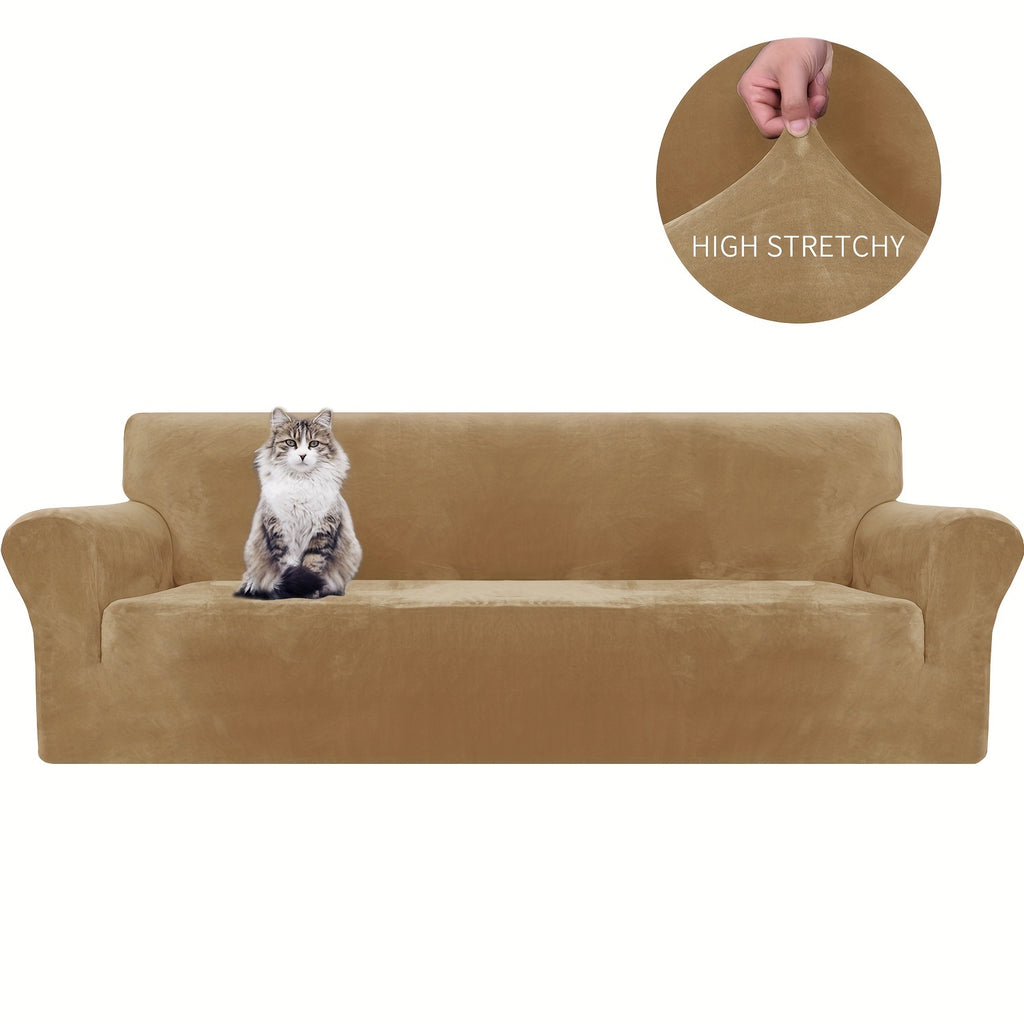 Housse de canapé extensible en velours jacquard antidérapante d'esprit vintage, housse posée