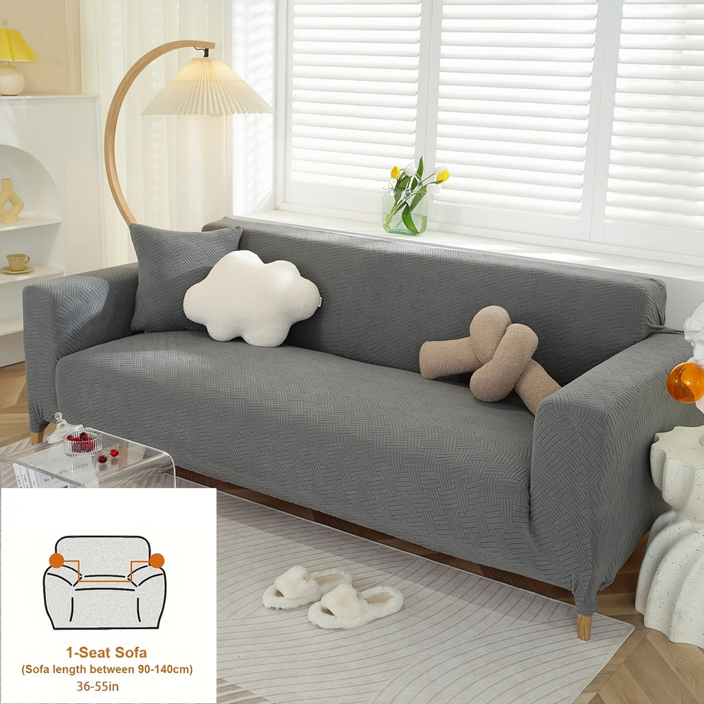 Housse de canapé épaisse extensible en polaire jacquard d'esprit vintage, vue d'ensemble