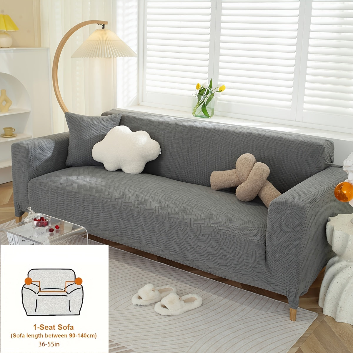 Housse de canapé épaisse extensible en polaire jacquard d'esprit vintage, vue d'ensemble