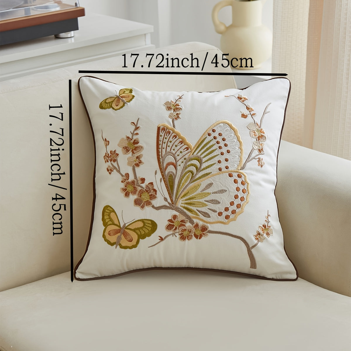 Housse de coussin d'esprit campagne, gros plan sur le tissu
